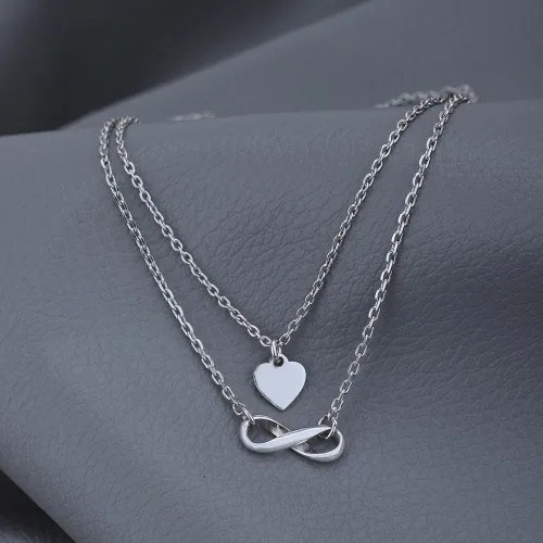Vista 7 de Vanbelle Joyas de plata de ley, chapado en rodio con sello 925, gargantilla de corazón e infinito con cadena de doble capa, collar hecho a mano