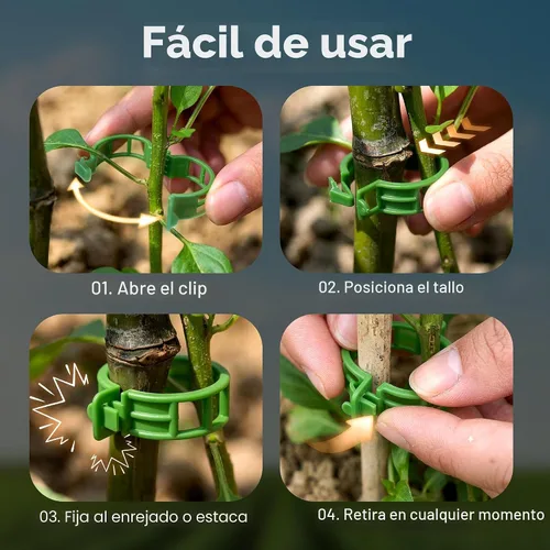 Vista 7 de 100 piezas de clips para tomate para plantas trepadoras, clips de soporte de planta de enrejado de plástico para jardín, clips reutilizables