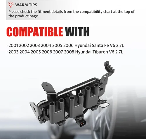 Vista 3 de NPAUTO Paquete de bobinas de encendido compatible con Hyundai Santa Fe 2003-2008 Hyundai Tiburon, UF-357 2003 2004 2005 2006
