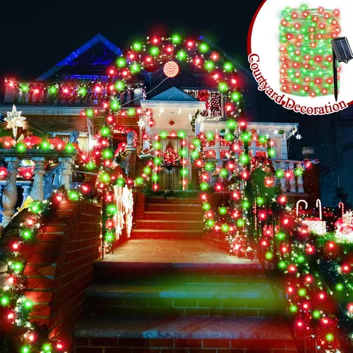 Vista 4 de Baquler Luces solares de Mardi Gras de 98 pies, 8 modos, 300 LED, decoración al aire libre, impermeables, para suministros de decoración de patio