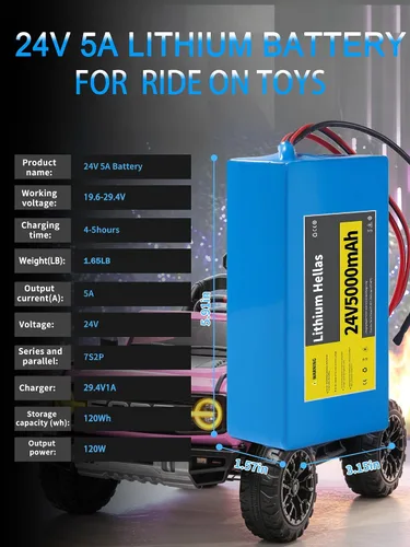 Vista 2 de Paquete de 2 baterías de litio de 24 V 5 Ah con cargador de 29.4 V 1 A, batería recargable de 24 V para niños, juguetes y proyectos de bricolaje
