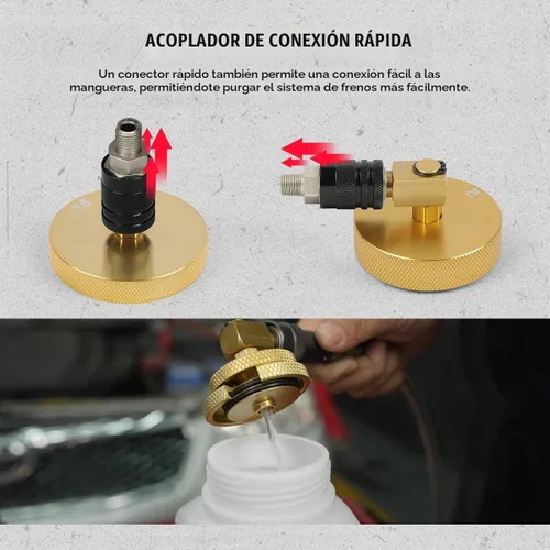 Vista 2 de CMTOOL Kit de purga de cilindro maestro, kit de adaptador de purga de freno, material de aluminio, juego de purga de presión de freno con conector
