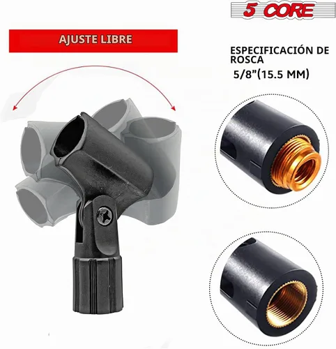 Vista 4 de Soporte de clip de micrófono de 5 núcleos para soporte de micrófono universal ajustable con adaptador de tornillo macho de 5/8 pulgadas a 3/8 MC-08