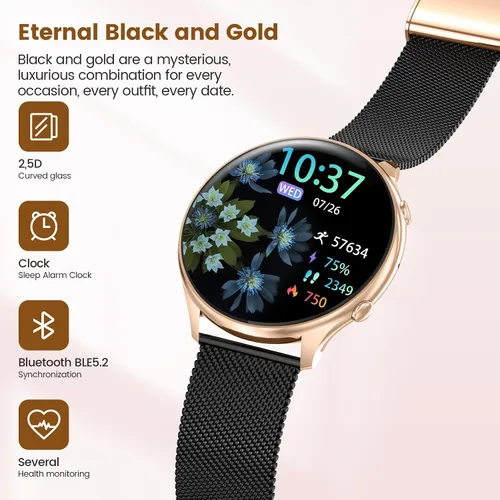 Vista 2 de Relojes inteligentes para mujer con rastreador de ciclo menstrual, reloj inteligente HD de 1.39 pulgadas, monitor de frecuencia cardíaca/sueño