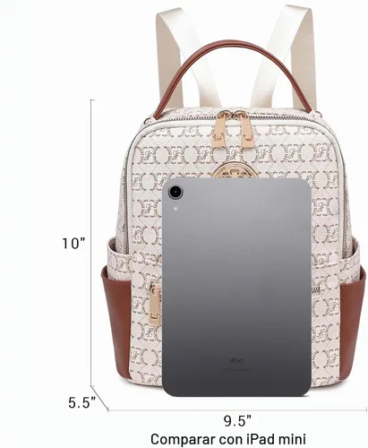 Vista 5 de Small Backpack Purse for Women, Fashion Mini Backpack with Multi Pockets Beige