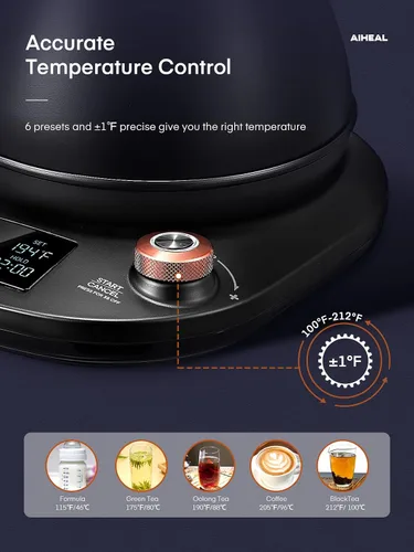 Vista 2 de Hervidor eléctrico de cuello de cisne con control de temperatura, hervidor eléctrico para café y té, interior de acero 100% inoxidable