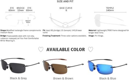 Vista 5 de WISTON Lentes de sol polarizados deportivos para hombres y mujeres, marco sin montura Tr90 para correr, pescar, béisbol, conducir, W8001