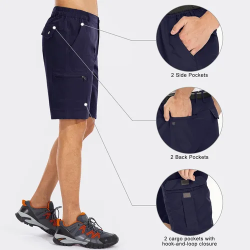 Vista 3 de Pantalones cortos de senderismo para hombre, de secado rápido, ligeros, transpirables, para exteriores, de carga., Azul, 38