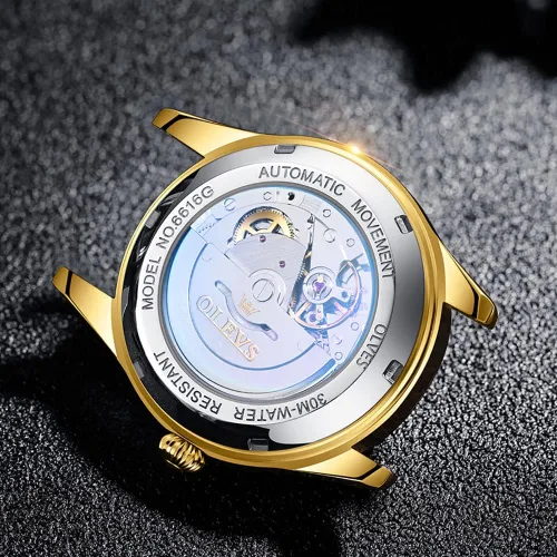 Vista 5 de OLEVS Relojes para hombre, de cuerda automática, de lujo, para negocios, mecánicos, automáticos, de acero inoxidable, impermeable, luminoso