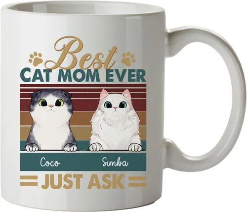 Vista 10 de Regalos de gatos para los amantes de los gatos, taza de gato personalizada, taza de gato de Feliz Navidad, ideas de regalos para dueños de gatos