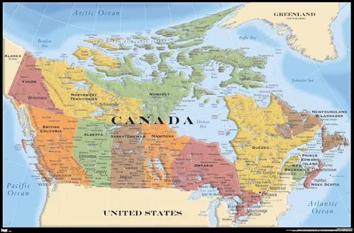 Vista 10 de Trends International Map - Póster de pared de Canadá de 14.725 x 22.375 pulgadas, versión con marco en color madera rústica
