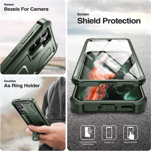 Vista 6 de Dexnor Funda para Samsung Galaxy S21, [Protector de pantalla y soporte integrados] Protección de grado militar de servicio pesado a prueba