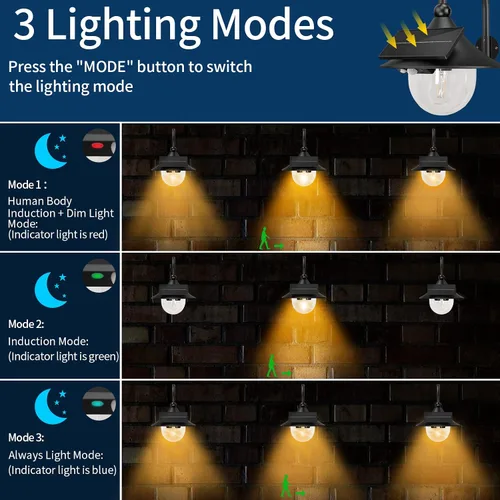 Vista 3 de Luz solar de granero para exteriores con 3 modos de iluminación y detección de movimiento, luz vintage de montaje en pared, luz de pared impermeable