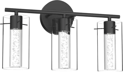Vista 2 de Tipace Lámpara de tocador moderna, lámpara LED negra de 3 luces, accesorios de iluminación de baño de cristal sobre el espejo, accesorios