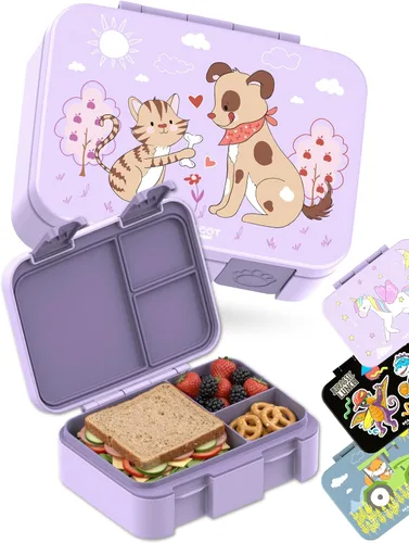 Vista 26 de BEARFOOT Lonchera infantil con compartimentos – Compacta y ligera A prueba de fugas, sin BPA, apta para lavavajillas Diseño dibujado a mano