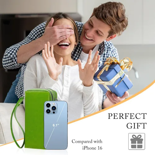 Vista 7 de Cartera con cremallera doble para mujer, bolso de mano con soporte para teléfono celular, tarjeta, moneda, efectivo