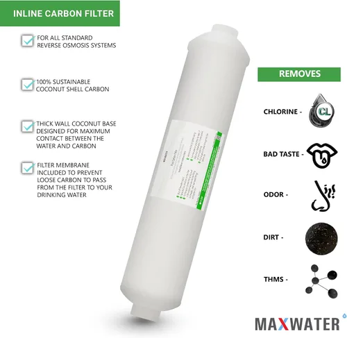 Vista 3 de Reemplazo del filtro de agua de carbón postactivado – Filtro en línea de 5 micras – Filtro de carbono en línea de 10 pulgadas – Bajo fregadero
