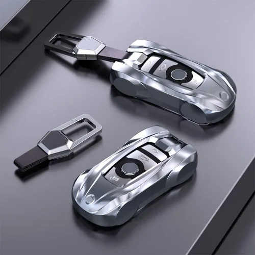 Vista 4 de Funda de metal estilo Supercar para llave remota sin llave compatible con BMW 2 5 6 7 Series X1 X2 X3 X5 X6 Gris