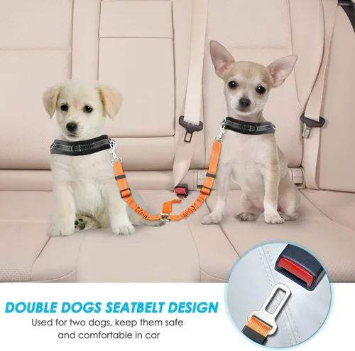 Vista 24 de SlowTon - Cinturón de seguridad doble para perro con amortiguador elástico ajustable Dual Dog Seatbelt Splitter for Two Dogs, Reflective, No