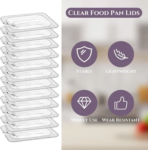 Vista 3 de 12 piezas de 1/6 tamaño tapa de sartén de alimentos de policarbonato con mango universal para comida de hotel comercial, catering, buffets