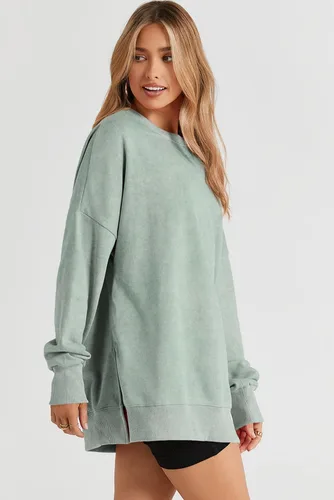 Vista 35 de SHEWIN Sudadera casual de manga larga con cuello redondo para mujer, ligera, holgada