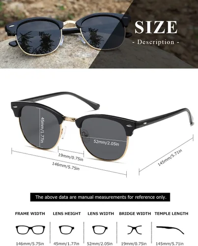 Vista 80 de AEVOGUE Gafas de sol polarizadas para mujeres y hombres semi marco retro gafas de sol AE0369