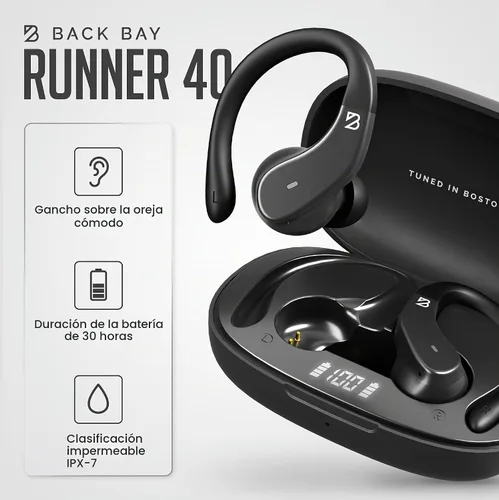 Vista 3 de Back Bay Audio - Auriculares inalámbricos para corredores, auriculares Bluetooth envolventes para entrenamiento, auriculares Bluetooth inalámbricos