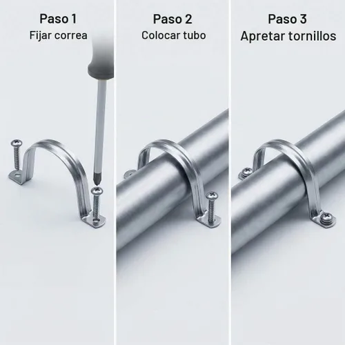 Vista 5 de QWORK Abrazadera de correa de tubo rígido de 4 pulgadas, paquete de 10 clips de tubo de soporte Strap-U, correa de acero inoxidable resistente
