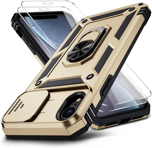 Vista 14 de Funda para iPhone XR, Funda para Teléfono iPhone XR con 2X Protectores de Pantalla HD + Cubierta Deslizante para Cámara, [Grado Militar] Funda