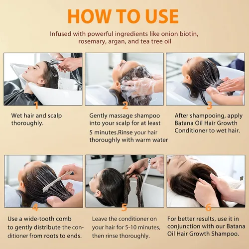 Vista 7 de Batana Oil - Juego de champú y acondicionador orgánico Batana con cebolla, romero, árbol de té de argán, productos para el cabello espesante