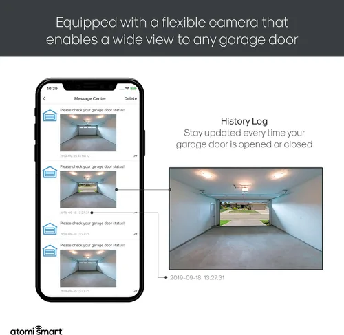Vista 6 de Atomi Smart Abridor de puerta de garaje: cámara integrada, compatible con WiFi, compatible con Alexa, Google Assistant, iOS, Android y la aplicación