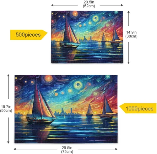 Vista 5 de Painting of Sailing Jigsaw Puzzle, 500 Pieces Paper Wood Composite Material Zigsaw with Storage Bag and Reference Picture Easy to Solve