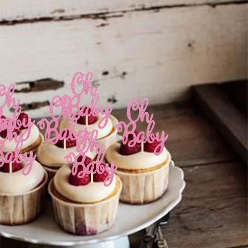 Vista 3 de 36 piezas Oh Baby Cupcake Toppers Glitter Baby Shower Cupcake Picks Decoraciones para Celebrar Baby Shower Niños Cumpleaños Suministros de Fiesta