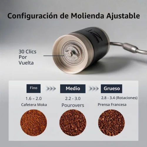 Vista 2 de 1Zpresso J Molinillo de café manual plateado capacidad 35g con rebaba cónica de acero inoxidable - Ajuste interno numérico ajustable