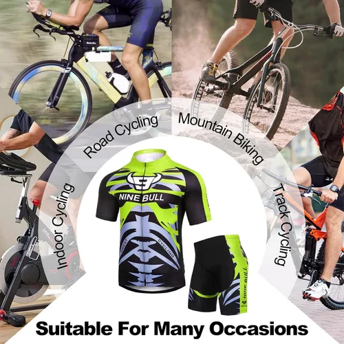 Vista 8 de Conjunto de camiseta de ciclismo para hombre, camiseta reflectante de secado rápido y pantalones cortos de ciclismo acolchados 3D, Spqx-2