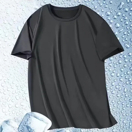 Vista 2 de Camisas grandes y altas para hombre, pesadas, cuello redondo, de algodón, que absorben la humedad, atlética, elástica, hipster