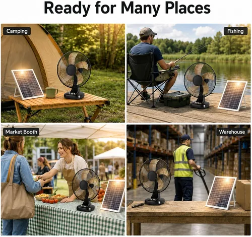 Vista 8 de Ventilador de energía solar, ventilador de panel solar con batería Ventilador solar al aire libre para gallinero, ventilador de panel solar