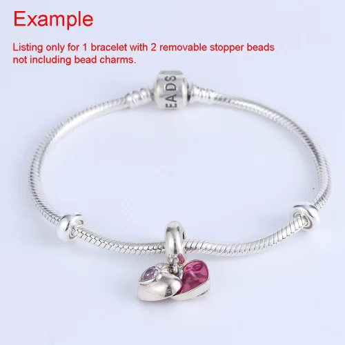 Vista 5 de Pulsera de cadena de serpiente de plata de ley 925 con 2 cuentas de tapón