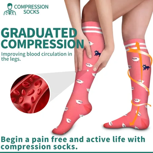 Vista 5 de Paquete de 3 pares de calcetines de compresión médica para mejorar la circulación de mujeres y hombres, para correr, hacer deporte y amamantar