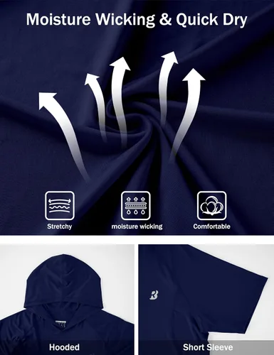 Vista 5 de Roadbox Sudadera con capucha de manga corta para hombre, ligera, de secado rápido, con protección solar Quick Dry, Breathable, Moisture Wicking, Sun