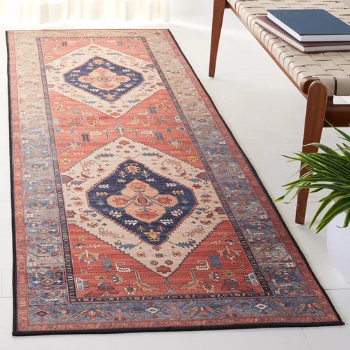 Vista 13 de SAFAVIEH Alfombra lavable Tucson Collection - 2 pies 6 pulgadas x 4 pies, azul óxido, antideslizante y fácil de limpiar, ideal para sala de estar