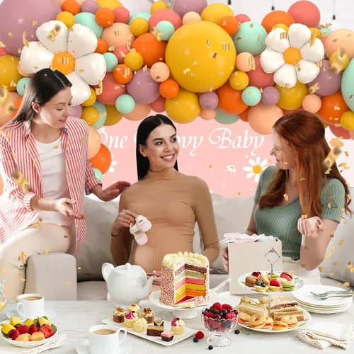 Vista 6 de Kit de arco de guirnalda de globos retro bohemios, 180 piezas de arco de globos con globos de margaritas para decoración de fiesta de cumpleaños