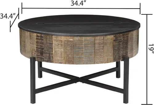 Vista 3 de Mesas de café, mesa de té, mesa de cóctel, mesa auxiliar - Mesa central de madera rústica con acabado vintage con almacenamiento para sala de estar