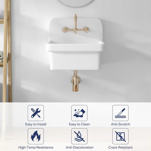 Vista 6 de Eridanus Fregadero utilitario de 21 pulgadas, fregadero de baño rústico montado en la pared, fregaderos modernos de lavandería sobre el mostrador