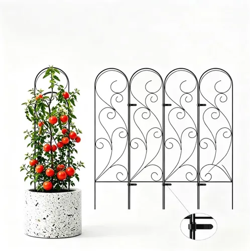 Vista 11 de Zhongma Paquete de 4 enrejados de metal de 24 pulgadas para plantas en macetas que trepan, interior y exterior, enrejado de soporte para plantas