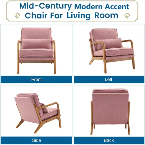 Vista 7 de Silla decorativa para sala de estar, sillón tapizado moderno de mediados de siglo con almohada, sillón de lectura, cómoda silla decorativa