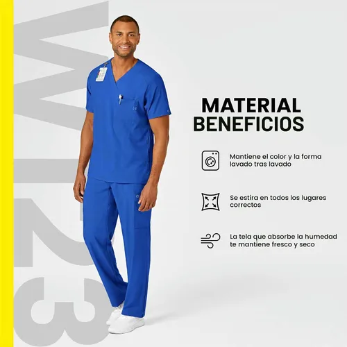 Vista 9 de WonderWink W123 6355 - Camiseta de manga corta para hombre Camiseta médica con cuello en V de 4 bolsillos, hecha para funcionar, ajustar, tela Negro