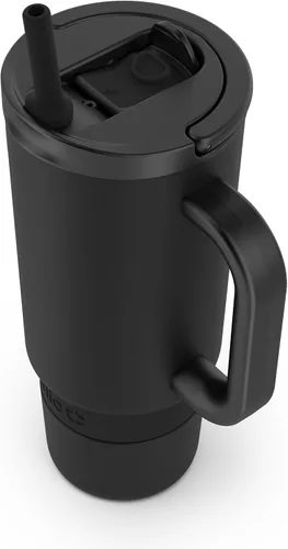Vista 7 de Ello Port Taza de 30 oz con asa de transporte y mango integrado Botella de agua reutilizable de acero inoxidable con aislamiento al vacío