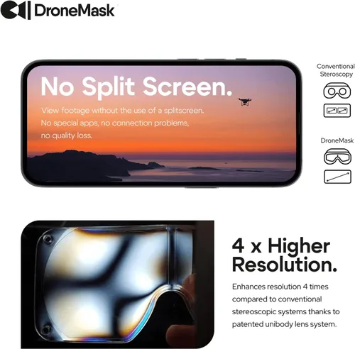 Vista 3 de DroneMask 1 Gafas FPV patentadas con lentes Unibody Auriculares VR inmersivos para drones DJI