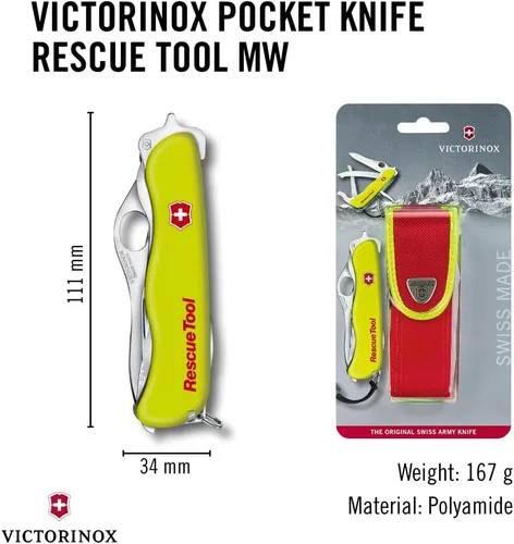 Vista 7 de Victorinox Herramienta de rescate con bolsa de nailon, cuchillo suizo del ejército, 13 funciones, navaja de bolsillo de fabricación suiza